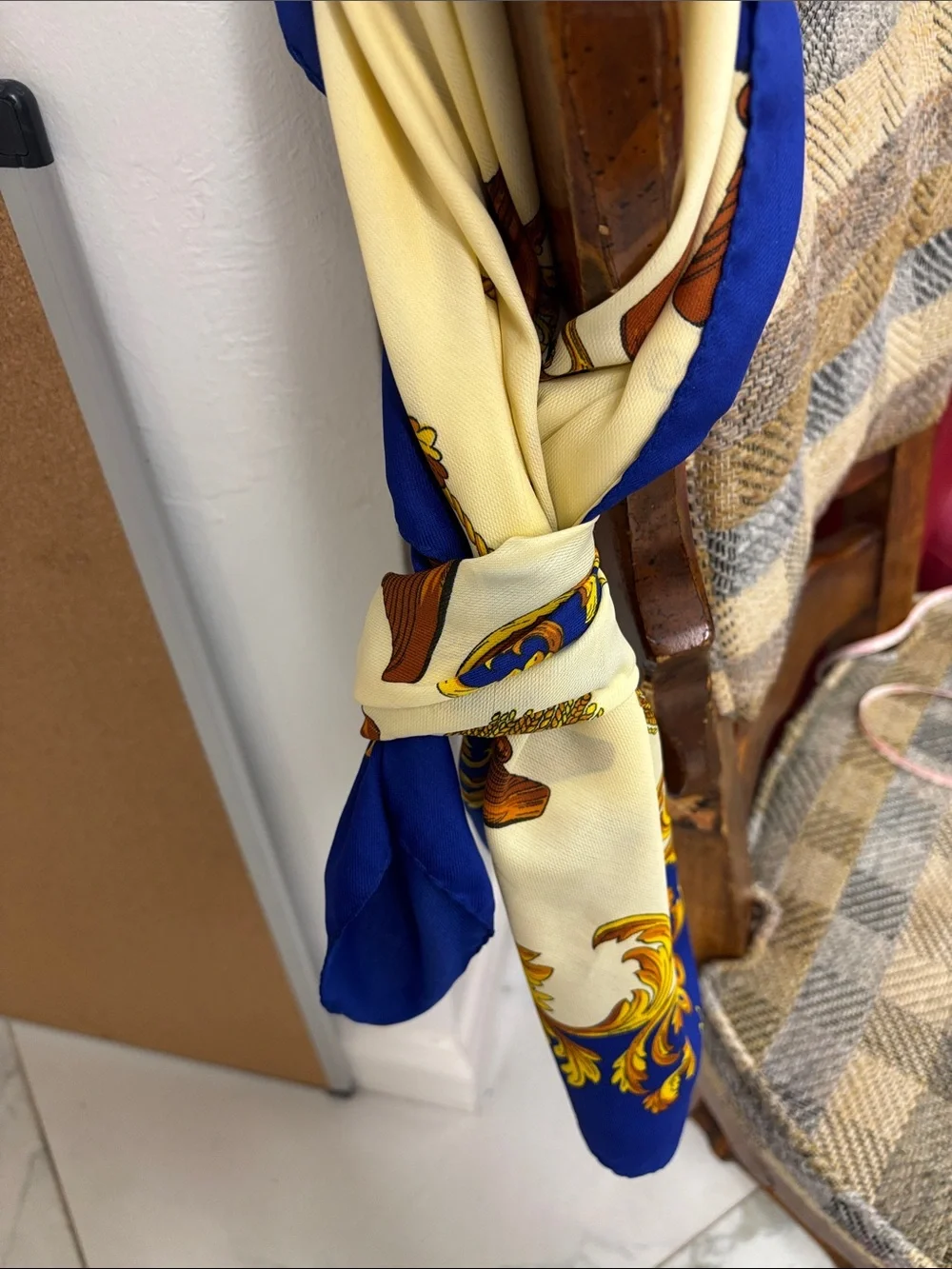 Luxury Blue & Cream Decorative Silk-Feel Scarf for Home Dining/#010 (earc 81226)